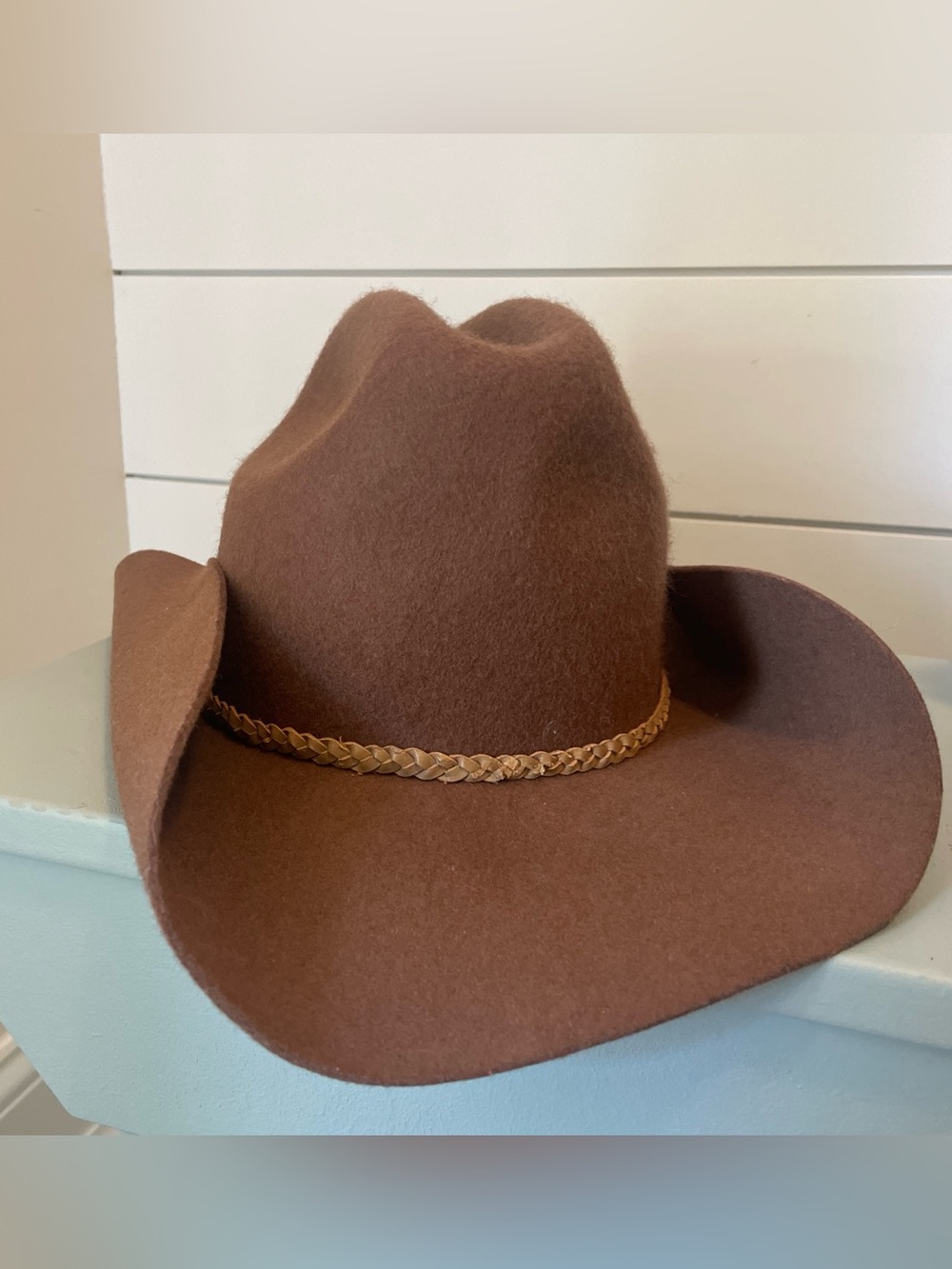 Vintage Baby Gymboree Brown Felt Cowboy Wool felted Hat with Braided Band